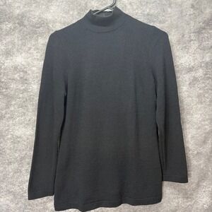 St. John Basics Santana Knit Mock Neck Top Womens S Black Wool Blend Long Sleeve